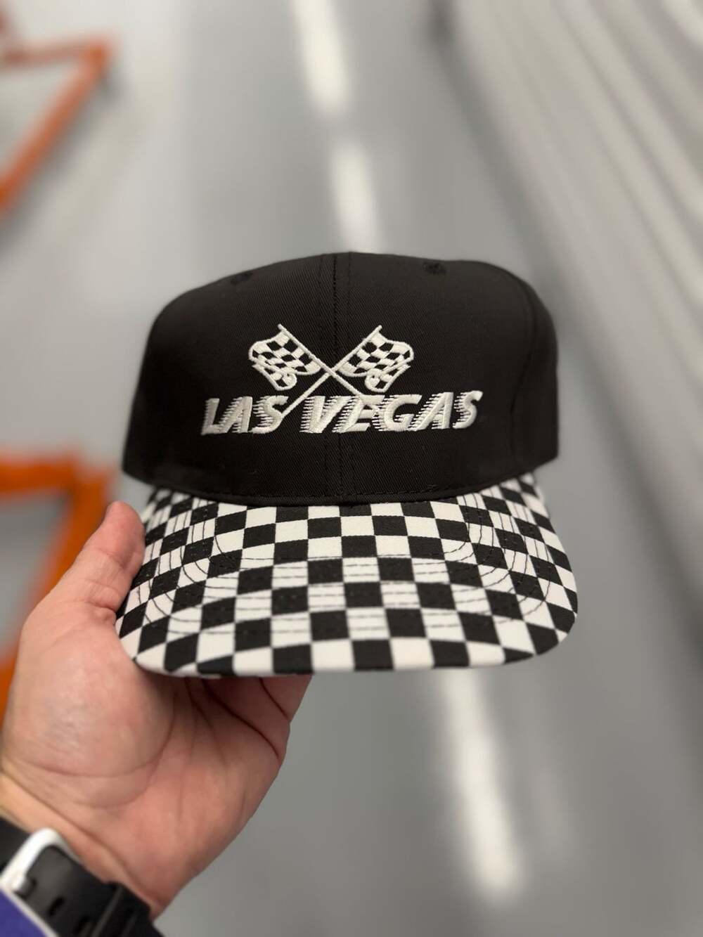 Western Supply Las Vegas Racing Snapback Hat Black White Checkered Flag